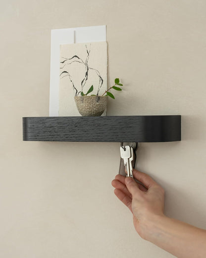 Kazai. Key Holder 'Toke' | Minimalist Key Hook Design from Berlin | Modern Key Holder Wall Mount with Wooden Shelf | Key Rack for Wall as Entryway Organizer | Walnut