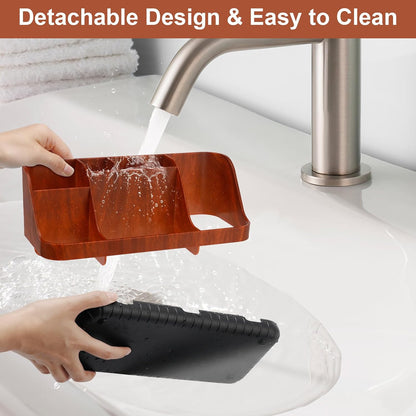 GFWARE Black Toothbrush Holder - 7 Slots Bathroom Organizer Countertop with Drainage Matte Black Electric Toothbrush and Toothpaste Holder for Bathroom Accessories Sink Storage