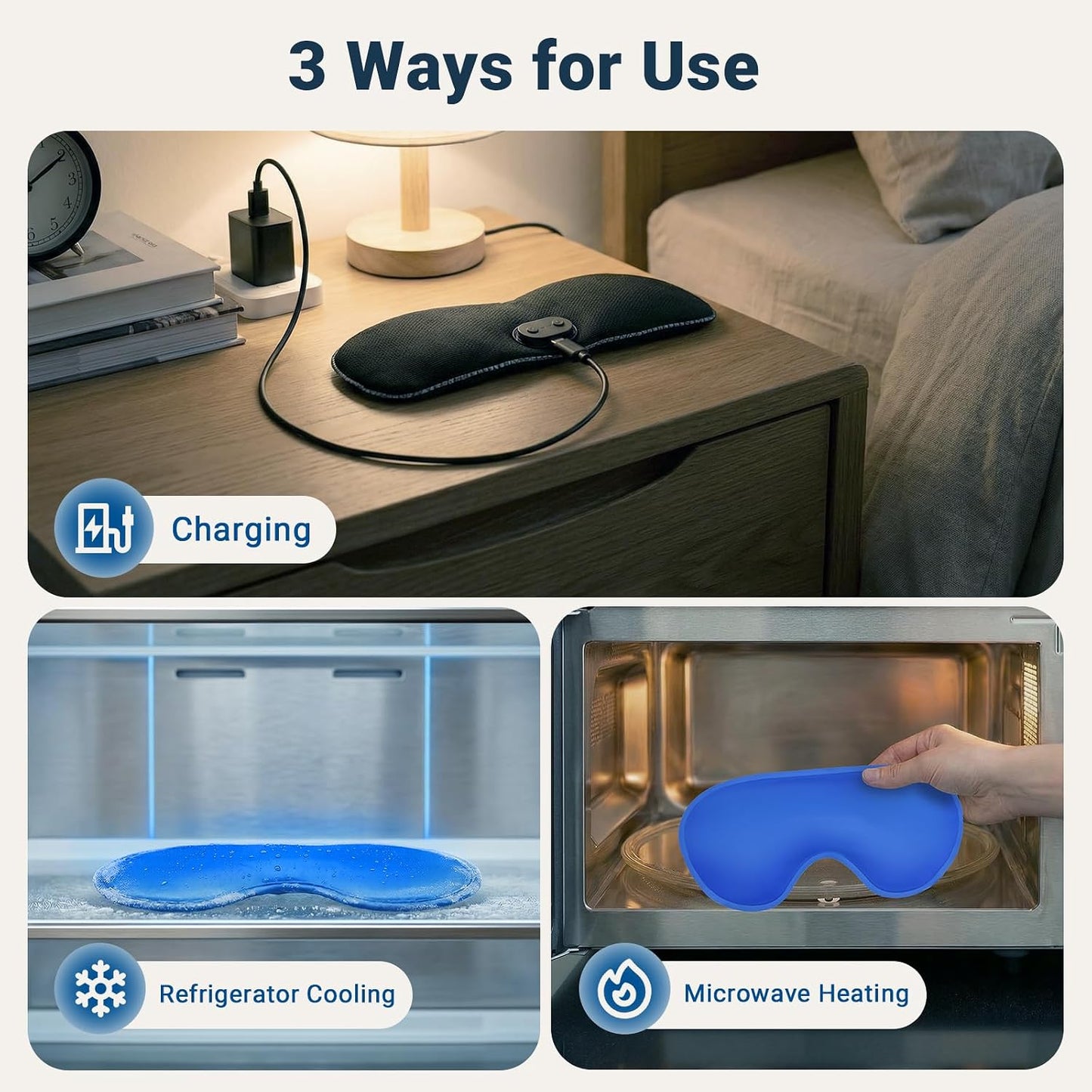 2 in 1 Heated & Cooling Gel Eye Mask - Cooling Eye Mask for Migraine Headaches Relief - Cordless Heated Eye Mask for Dry Eyes 3 Heat Settings Warm Compress for Stye Eye Treatment Washable Pad Cover