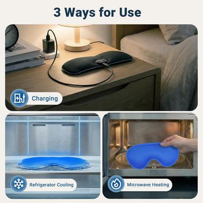 2 in 1 Heated & Cooling Gel Eye Mask - Cooling Eye Mask for Migraine Headaches Relief - Cordless Heated Eye Mask for Dry Eyes 3 Heat Settings Warm Compress for Stye Eye Treatment Washable Pad Cover