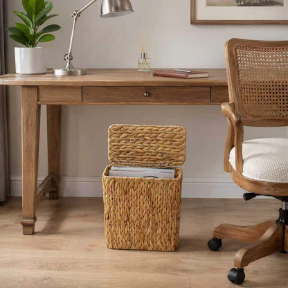 Coeusy 3 Gallon Wicker Trash Can,Small Bathroom Trash Can with Lid,Natural Water Hyacinth Wicker Waste Basket for Bedroom,Toilet,Narrow Garbage Can with Removable Liner