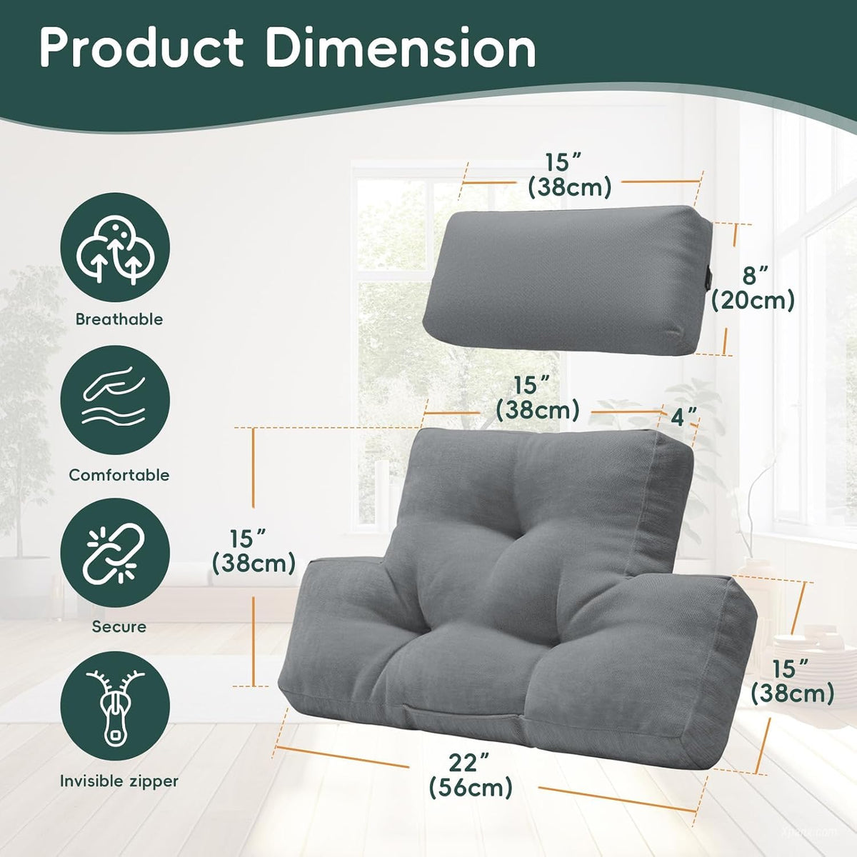 2 Piece Neck Pillow and Lumbar Support Back Cushion Set for Recliner, Beige