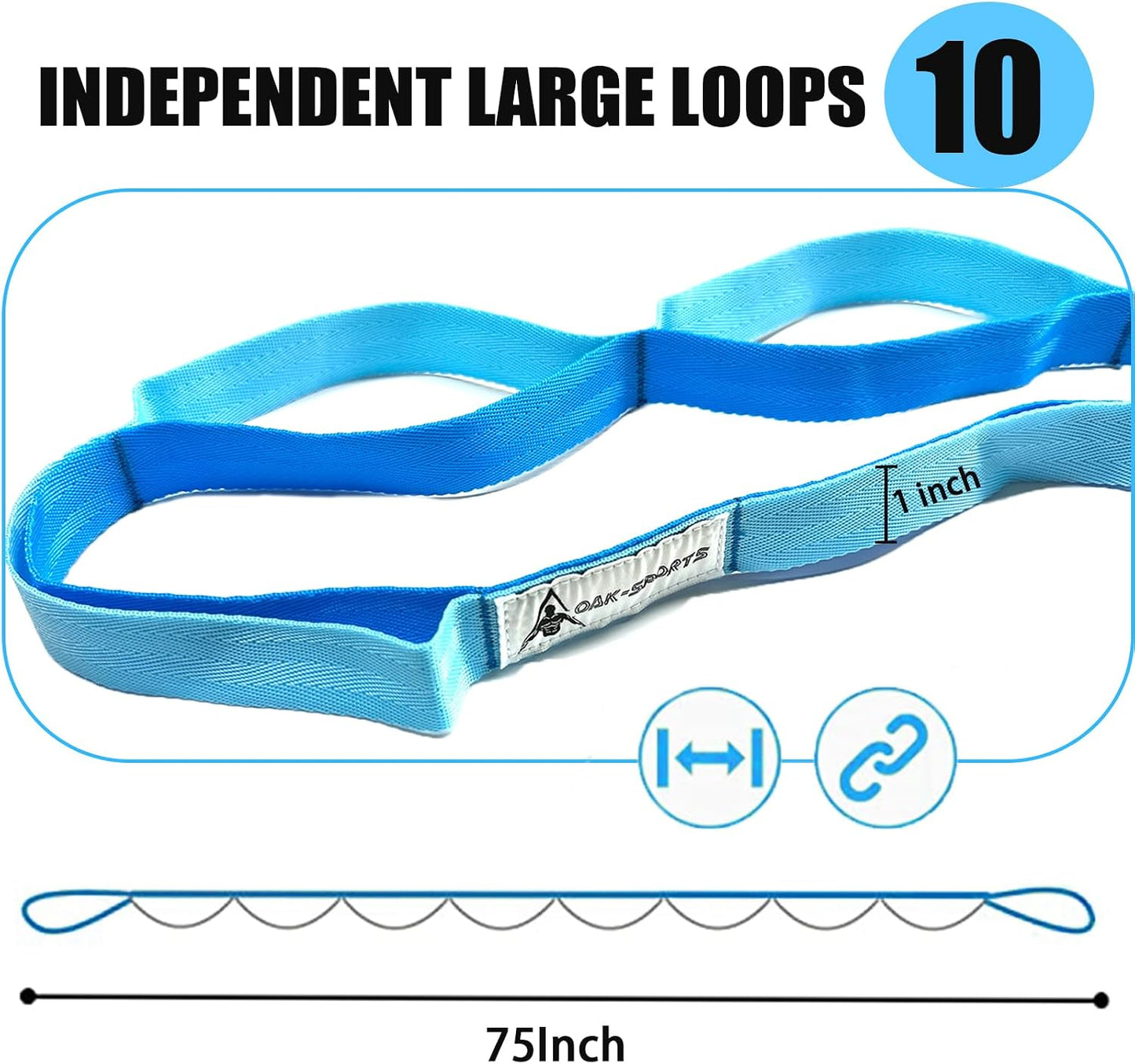 Stretching Strap Yoga Strap with Loops for Physical Therapy, Non-Elastic | 10 Loops, 75 inches length, Multi-Color Selection for Yoga Strap for Stretching, Pilates, Dance and Gymnastics