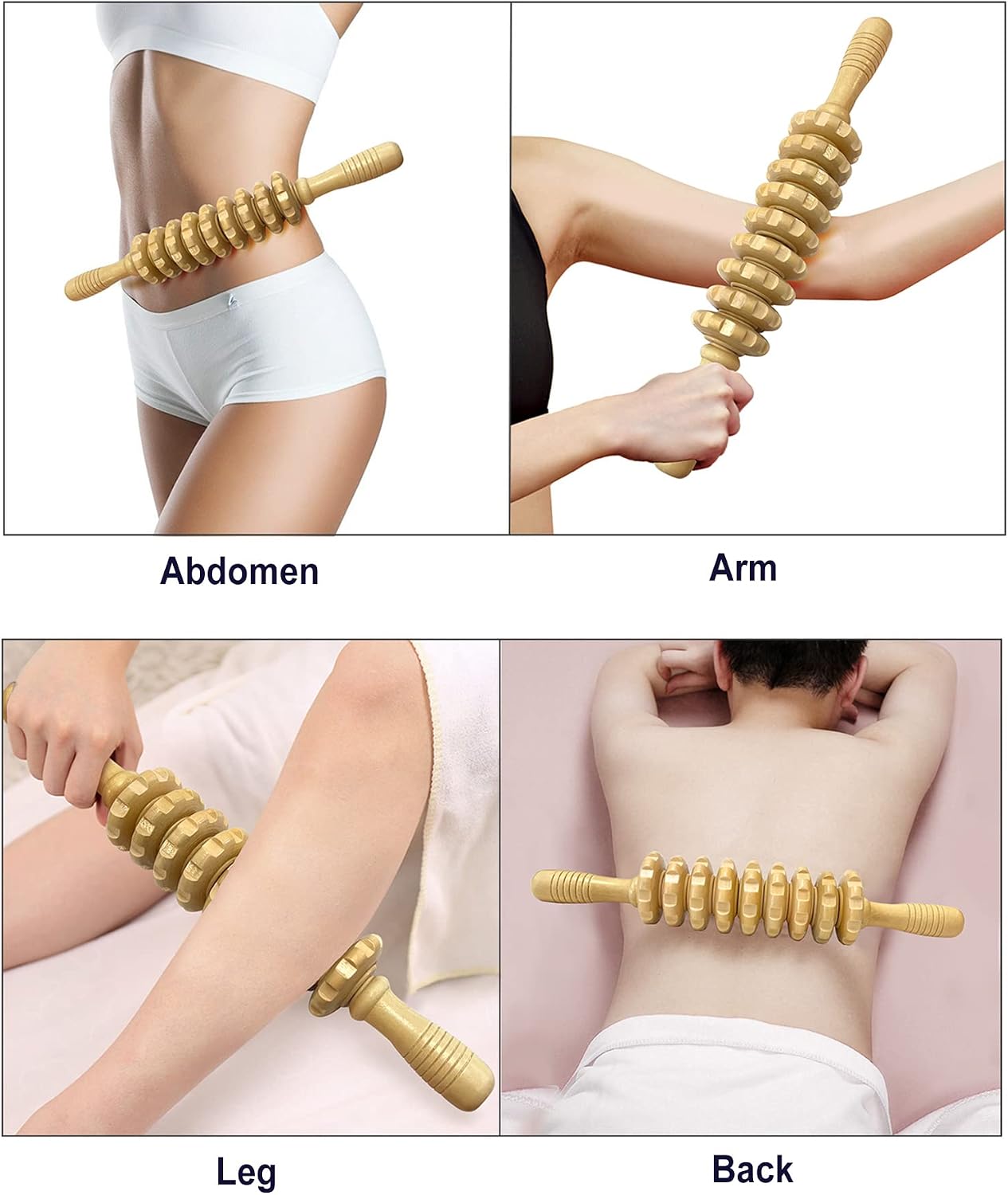 Wood Therapy Massage Tools, Wooden Back Massager Roller Rope | Lymphatic Drainage Cellulite Massager Tool, Maderoterapia Kit, Use for Back, Neck, Shoulders, Legs, Waist Pain Relief