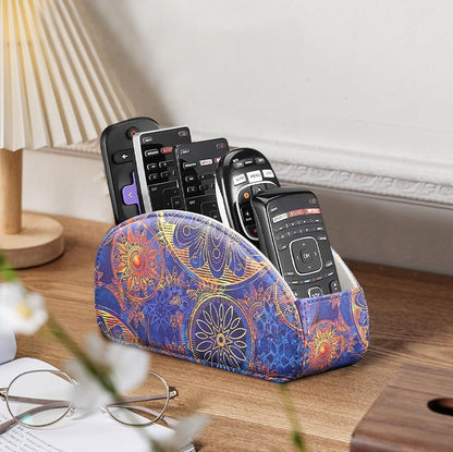 Pu Leather TV Remote Control Holder with 5 Compartments,Remote Caddy/Tray | Bedside Table Desk Storage Box/Organizer for Pen,DVD,Blu-Ray,Media Player,Heater Controller,Cosmetics,Glasses,Office Supplies