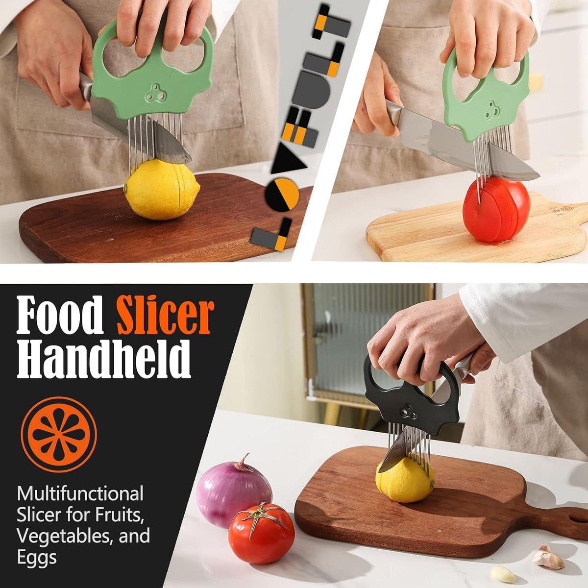 Stainless Steel Onion Cutter – Multi-Function Vegetable Cutter & Herb Stripper for Avocados, Eggs, Tomatoes, Potatoes (Green)