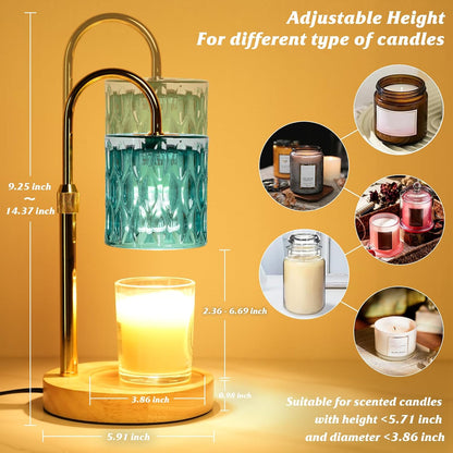 HAIDOLIANG Blue Candle Warmer Lamp with Timer and Dimmer | Height and Brightness Adjustable,Glass Electric Wax Warmer with 2 Bulbs for Women Gifts, Home Decor for Scented Jar Candles