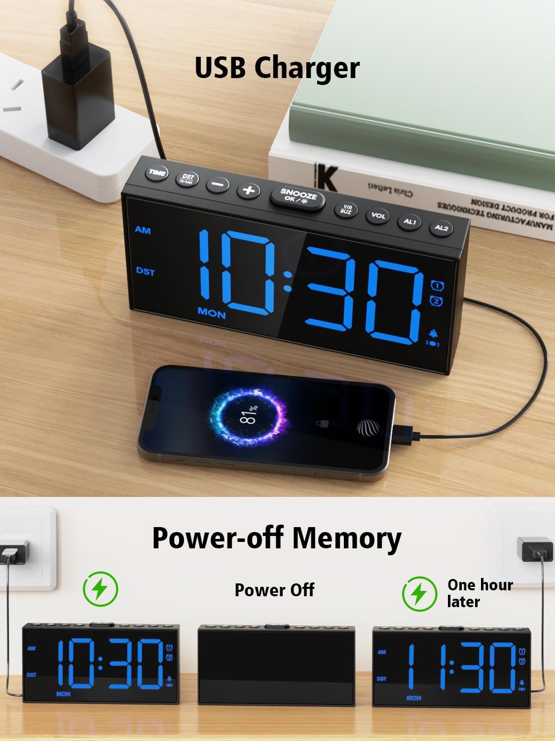 Vibrating Alarm Clock for Heavy Sleepers with Bed Shaker, 116dB Dual Alarms