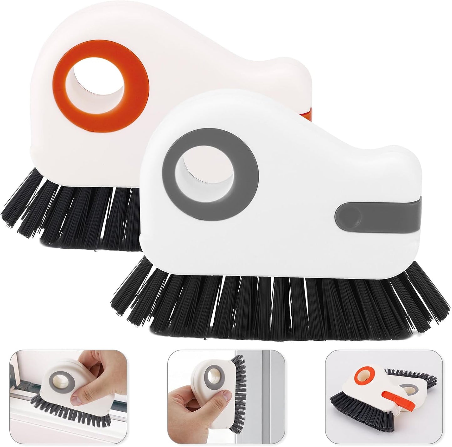 PEUTIER 2pcs Crevice Cleaning Brush, Hard Bristle Window Track Cleaning Tools 2 in 1 Cleaner Scrub Brush Grip Brush Cleaner with Hidden Scraper for Sliding Door Sill Shutter Vents Household