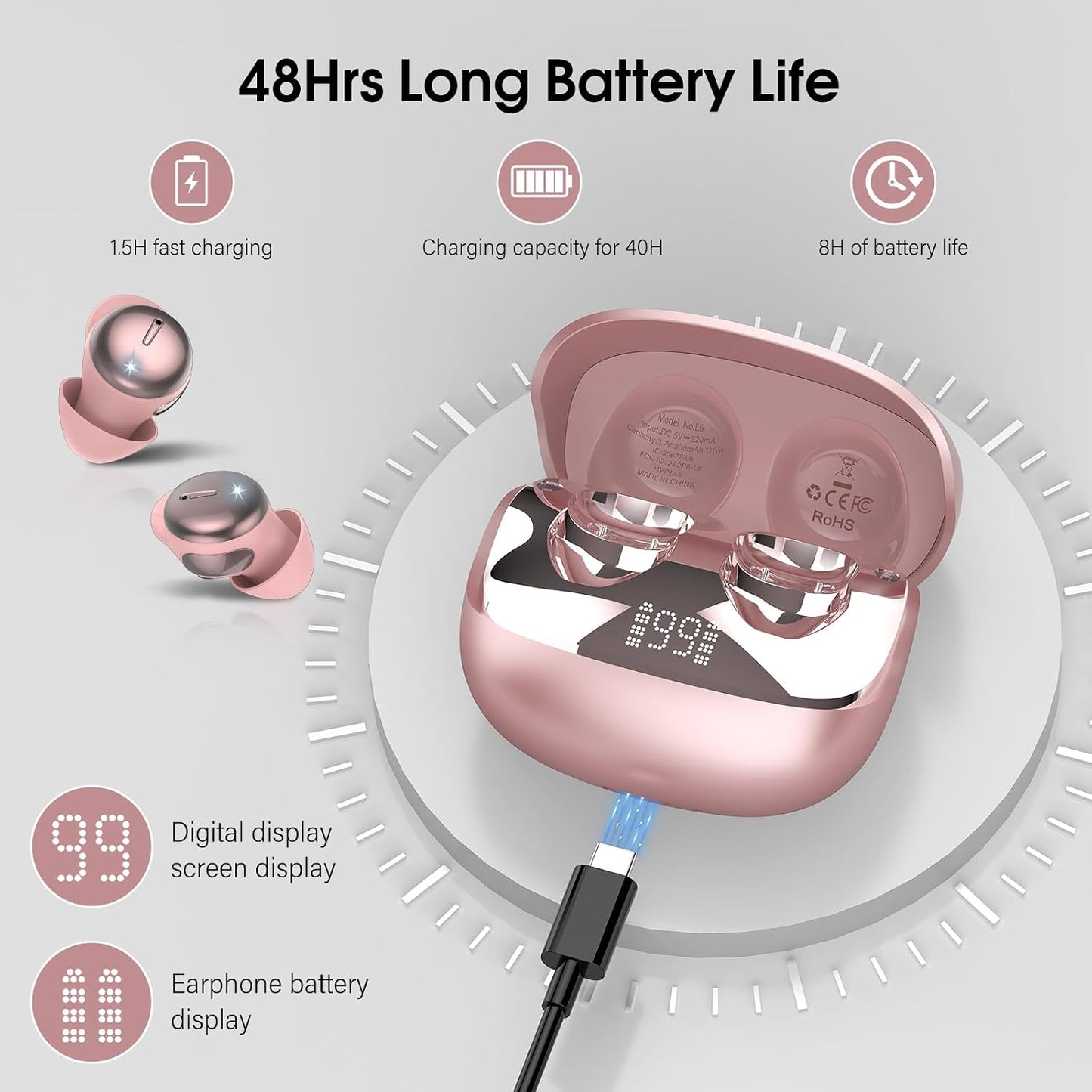 Sleep Earbuds Bluetooth 5.4, Mini Light-Weight Headphones for Side Sleepers | Features Sleep Mode & Built-in White Noise for Relaxing. 48H Battery & Clear Calls. Perfect Mini Earphones for Sound Sleep
