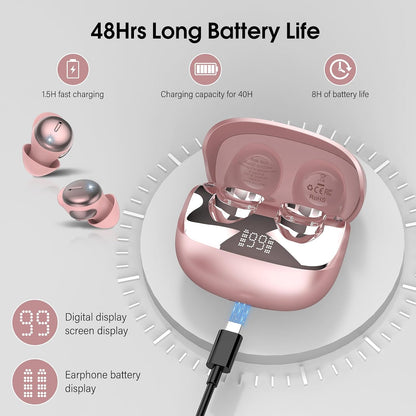 Sleep Earbuds Bluetooth 5.4, Mini Light-Weight Headphones for Side Sleepers | Features Sleep Mode & Built-in White Noise for Relaxing. 48H Battery & Clear Calls. Perfect Mini Earphones for Sound Sleep