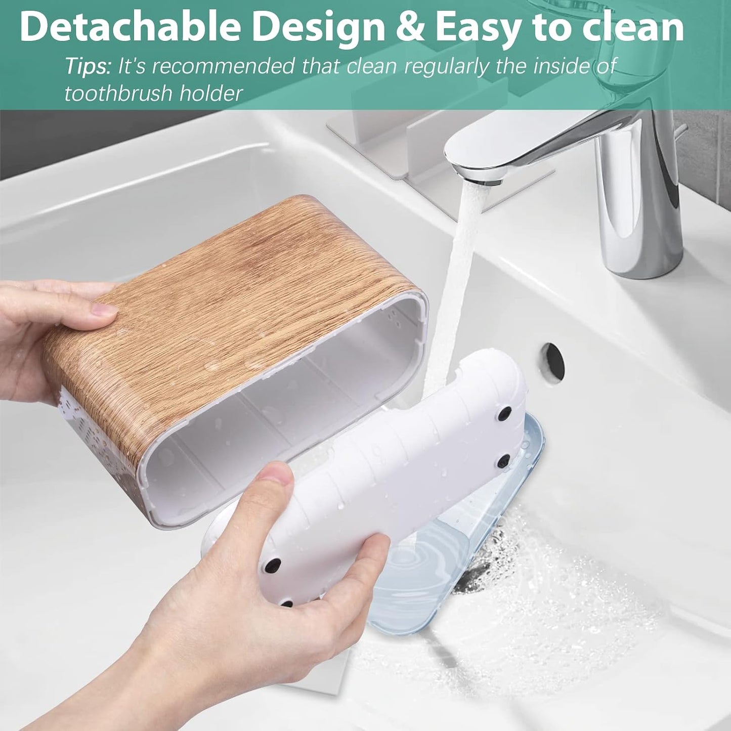 Boperzi Toothbrush and Toothpaste Holder Drainage for Bathroom Countertop with Adjustable Dividers, Large Toothpaste Caddy Organizer Storage Rustic Decor Set Anti-Slip for Shower,Family,Kids Gray