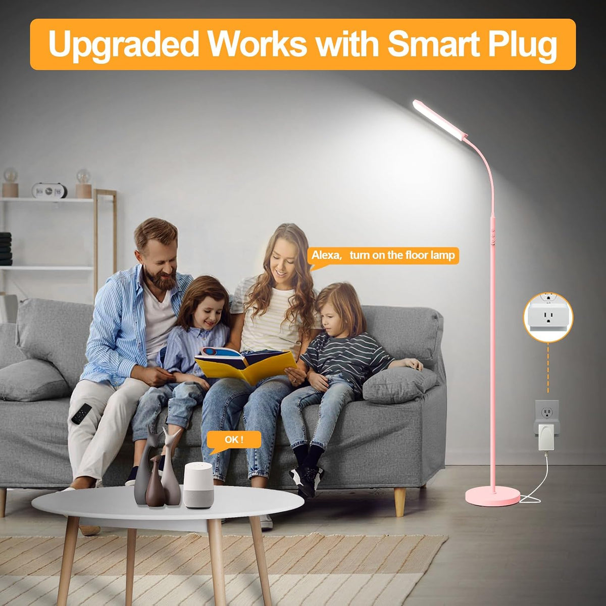 marctronic Floor Lamp, 18W 1800LM Super Bright LED Floor Lamp with Remote & Works with Smart Plug, Dimmable Timing Eye Caring Reading Lamps Floor Standing for Living Room Bedroom Office