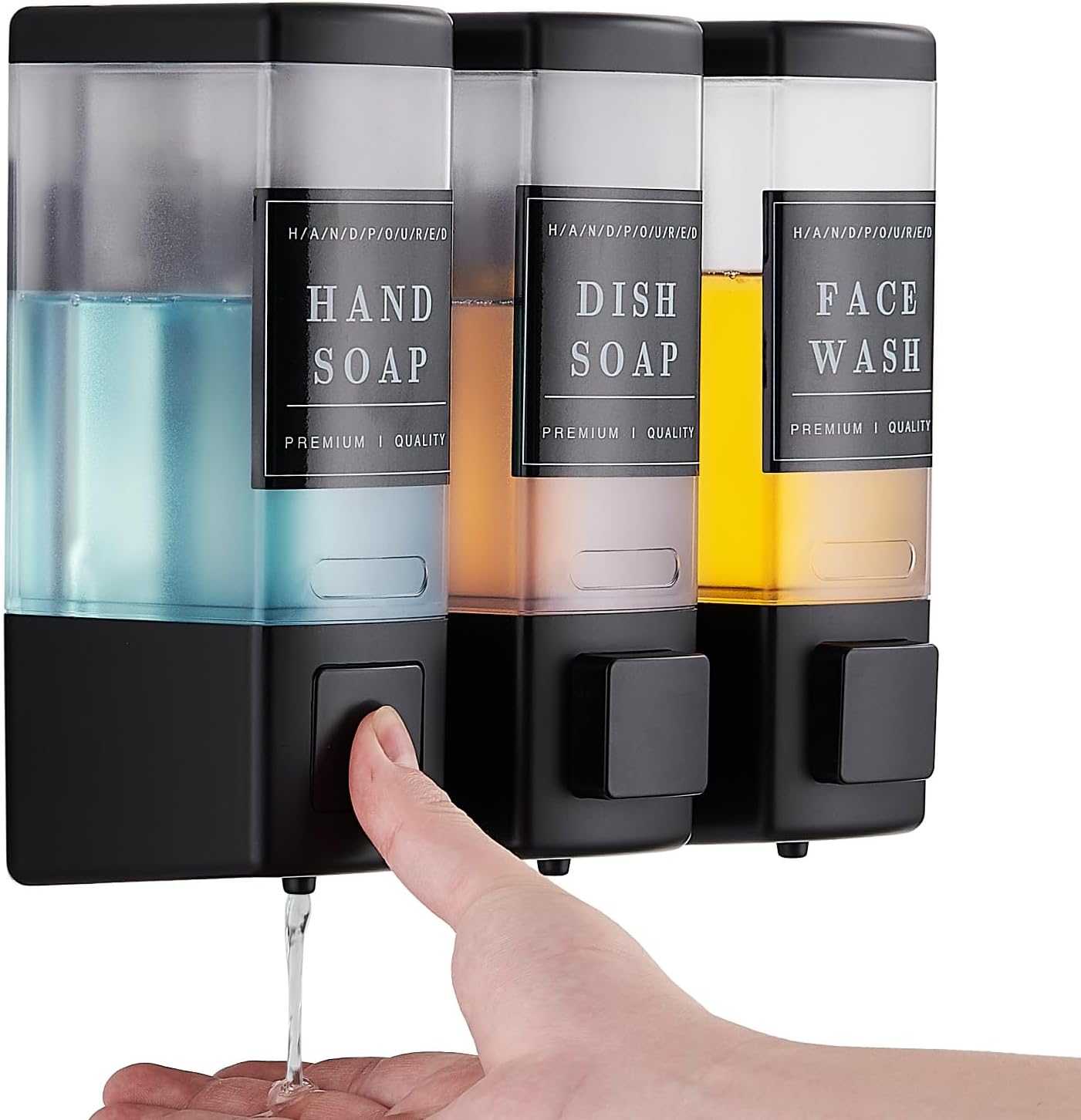 Pollock Shampoo and Conditioner Dispenser,Black 3 Chamber * 500ML | Shower Soap Dispenser Wall Mounted, Body Wash Dispenser No Drill,Refillable Shower Dispenser for Bathroom,Hotel,Public Place