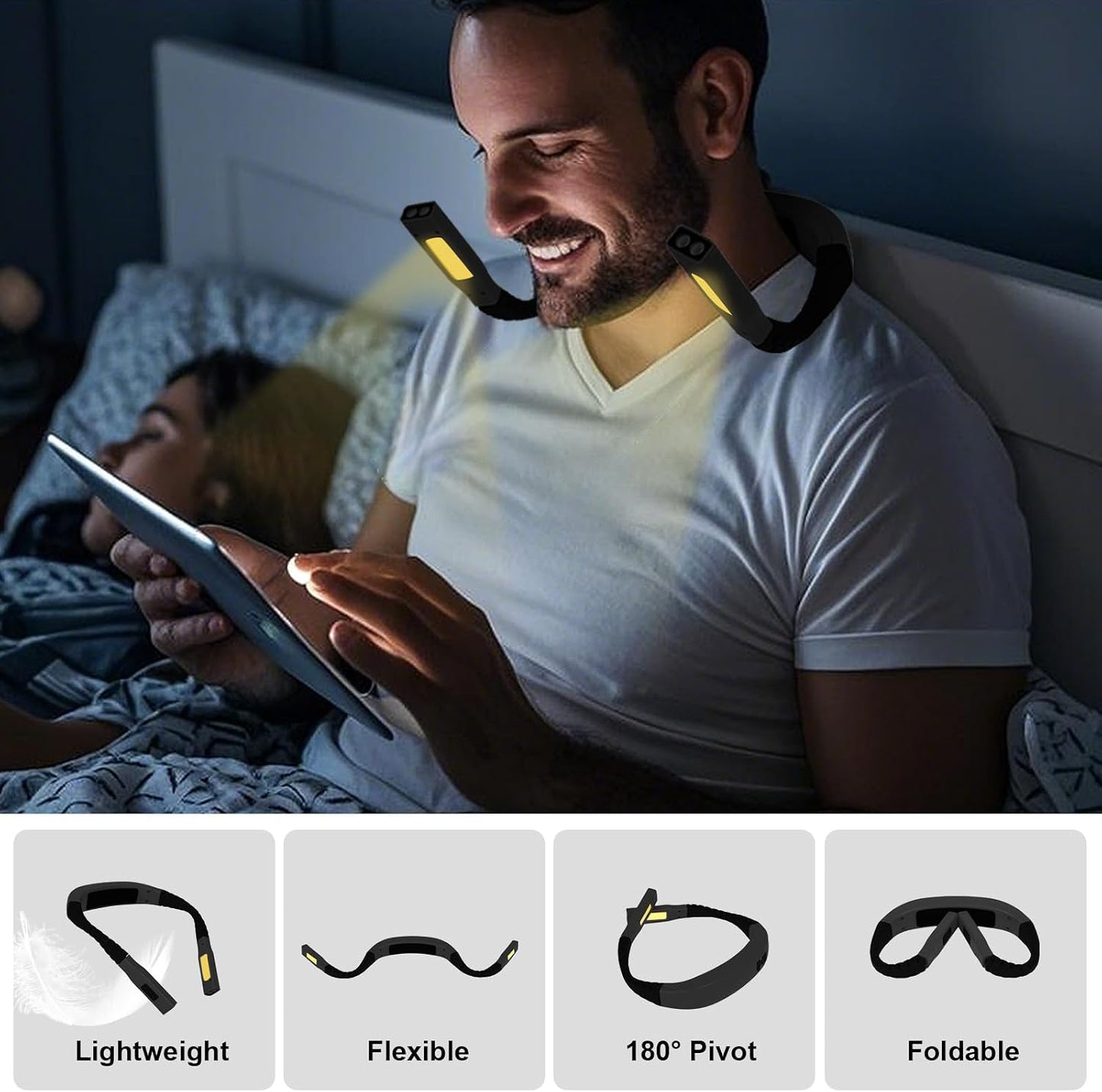 Neck Reading Light LED Brightness Rechargeable 10-80Hrs Bendable Book Lamp for Reading in Bed Knitting Camping Repairing Reading Lovers Gifts Black