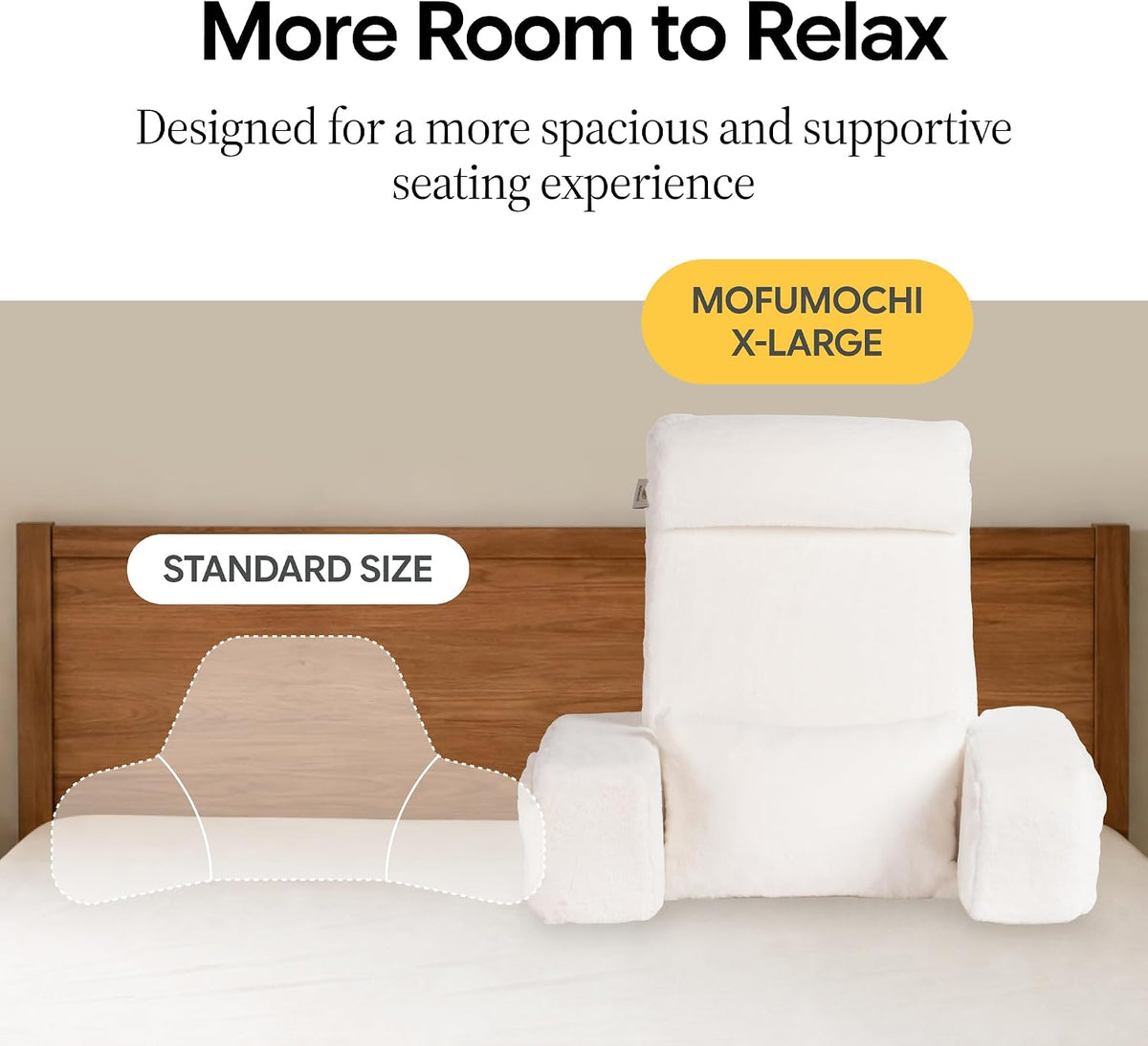 22" X-Large Reading Pillow for Bed Sitting Up with Sturdy Armrests & Supportive 60° Ergonomic Backrest Design for Reading, Gaming, TV & Relaxation