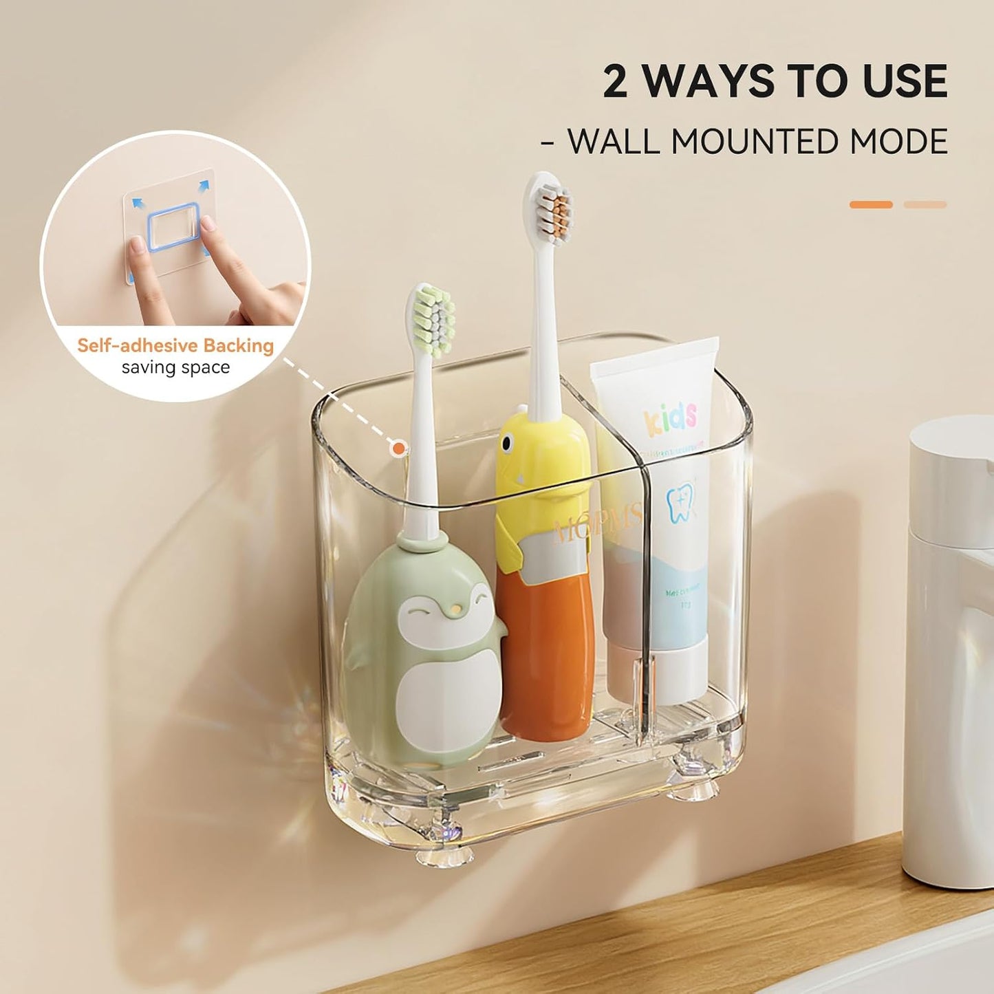 MOPMS Toothbrush Holders with Drainage for Bathrooms Countertop Organizer | 2 Slots Electric Toothbrush Holder Wall-Mount with Divider for Easy Clean, Tooth Brush and Toothpaste Holder for Bathroom