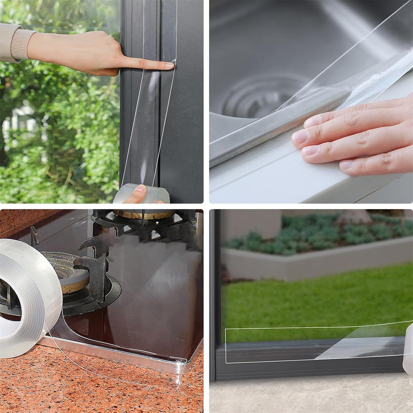 Transparent Weather Sealing Tape, Clear Draft Isolation Film Tape for Door Draft Stopper, Adhesive Tape for Doors, Windows and Shower Glass Gaps - No Residue (1.2 Inch x 16Ft)