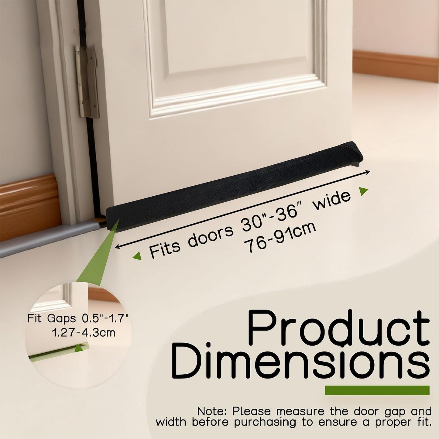 Under Door Draft Stopper, Draft Stopper for Bottom of Door, Adjustable 30-36 Inch Door Draft Blocker, Under Door Gap Filler, Easy Install Door Seal, Helps Reduce Drafts, Noise and Heat Loss Black