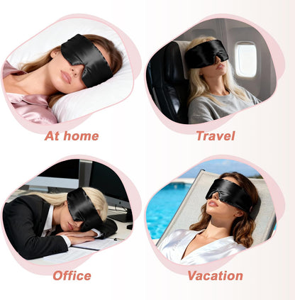 VOCOSTE 3D Pure Silk Sleep Mask with Travel Pouch, Black