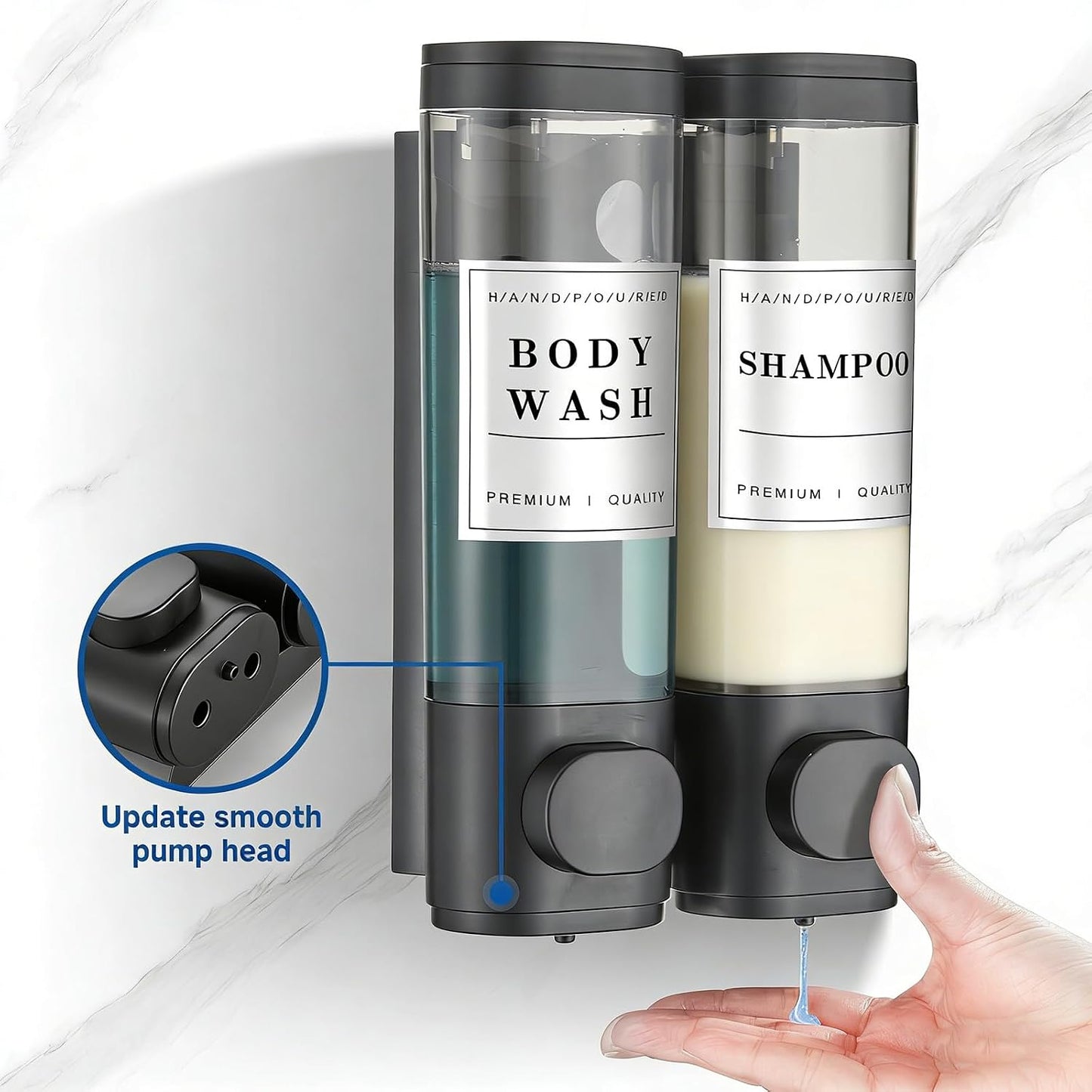 Shampoo and Conditioner Dispenser, Shower Soap Dispenser Wall Mounted, Shampoo Dispenser for Shower Wall No Drill, Bathroom Body Wash Dispenser 3 * 350ml Silver 3 Chamber