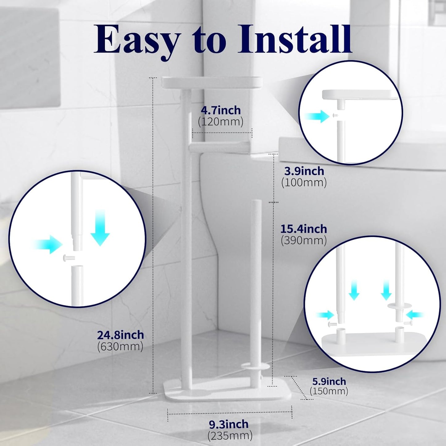 Kitsure Metal Toilet Paper Holder Free Standing, Medium, Black | Rustproof Toilet Paper Stand for 4 Rolls, Bathroom Organizers and Storage with Anti-Slip Base and Plastic Shelf