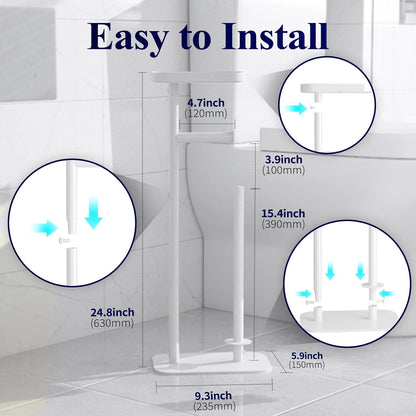 Kitsure Metal Toilet Paper Holder Free Standing, Medium, Black | Rustproof Toilet Paper Stand for 4 Rolls, Bathroom Organizers and Storage with Anti-Slip Base and Plastic Shelf