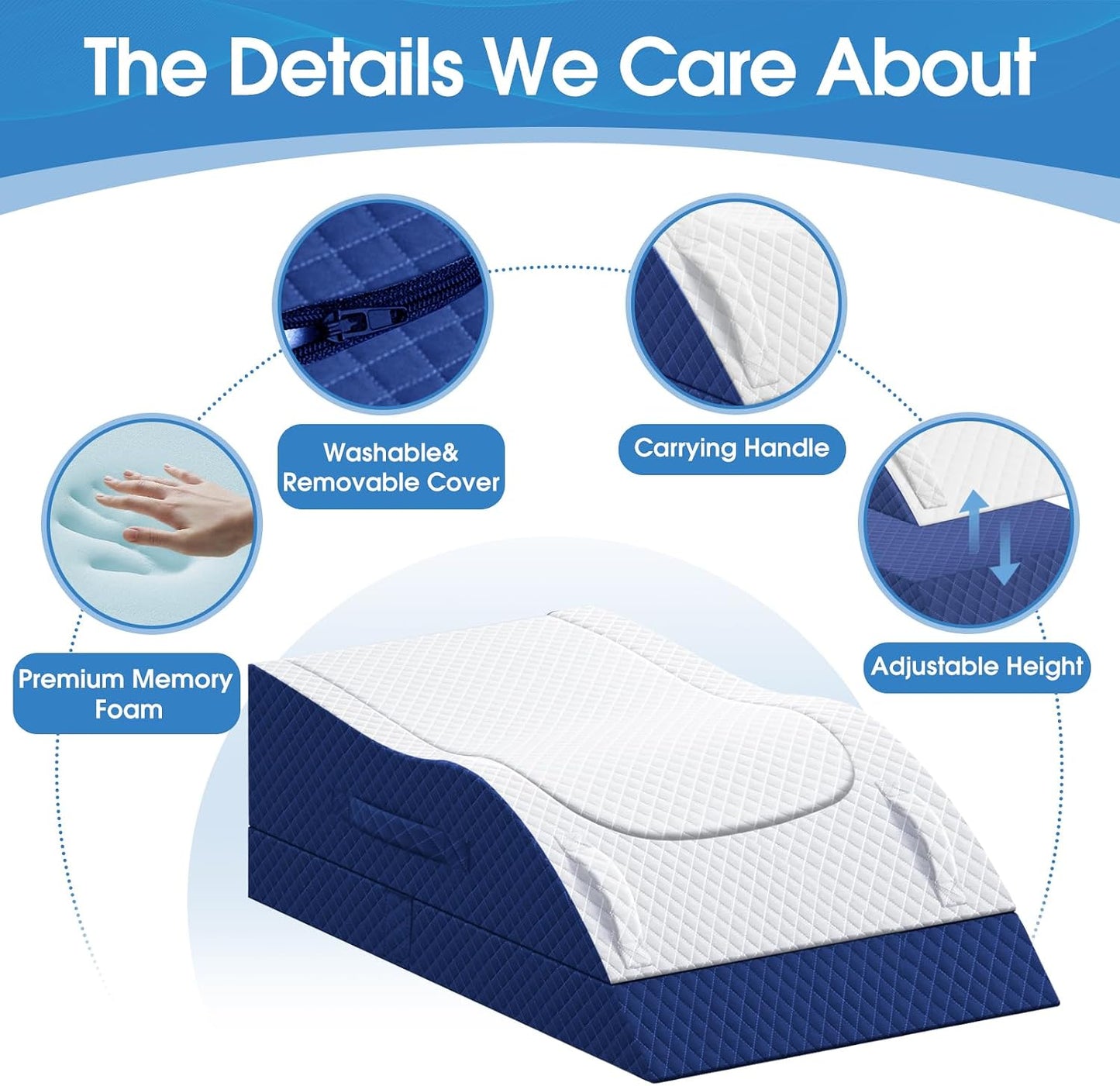 TranquilRelax Leg Elevation Pillows for After Surgery, Wedge Pillow, Grey | Memory Foam, All-around Knee & Ankle Support for Swelling, Height-adjustable, Nop-Slip Bottom, Washable Cover, Single-leg