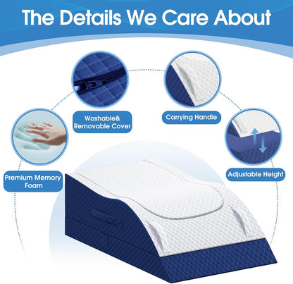 TranquilRelax Leg Elevation Pillows for After Surgery, Wedge Pillow, Grey | Memory Foam, All-around Knee & Ankle Support for Swelling, Height-adjustable, Nop-Slip Bottom, Washable Cover, Single-leg