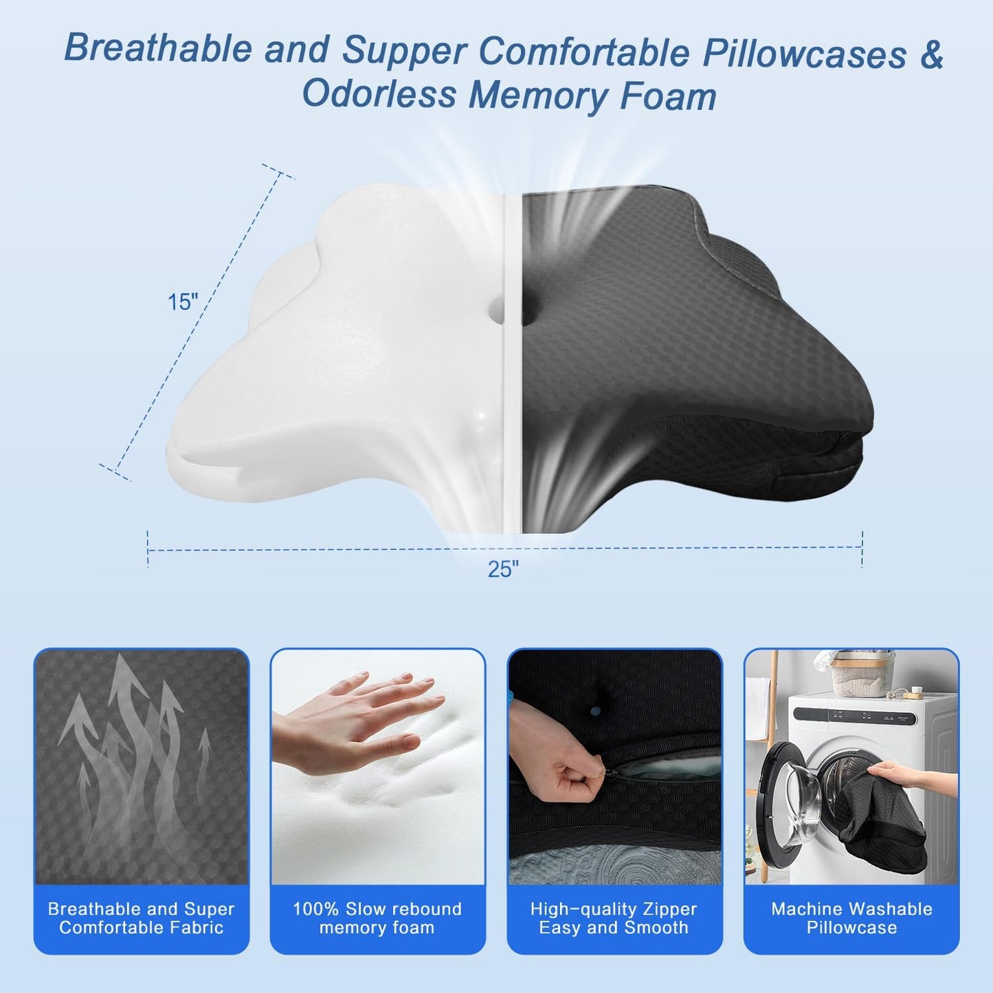 Pain Relief Cervical Pillow for Neck Support, Adjustable Ergonomic Pillow | Cozy Sleeping, Odorless Orthopedic Memory Foam Pillow, Contour Bed Pillow for Side Back Stomach Sleeper