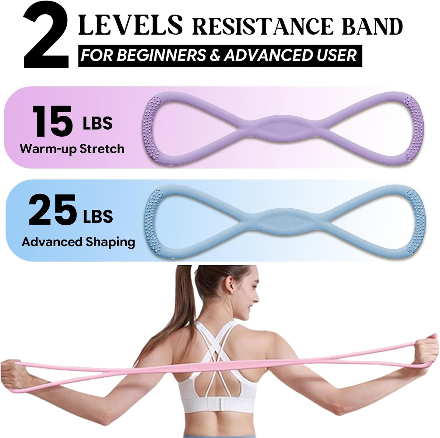 Figure 8 Resistance Band, Figure 8 Resistance Bands for Women Men,Resistance Band Figure for Working Out, Non-Slip Handles, Home Gym, Yoga & Physical Therapy