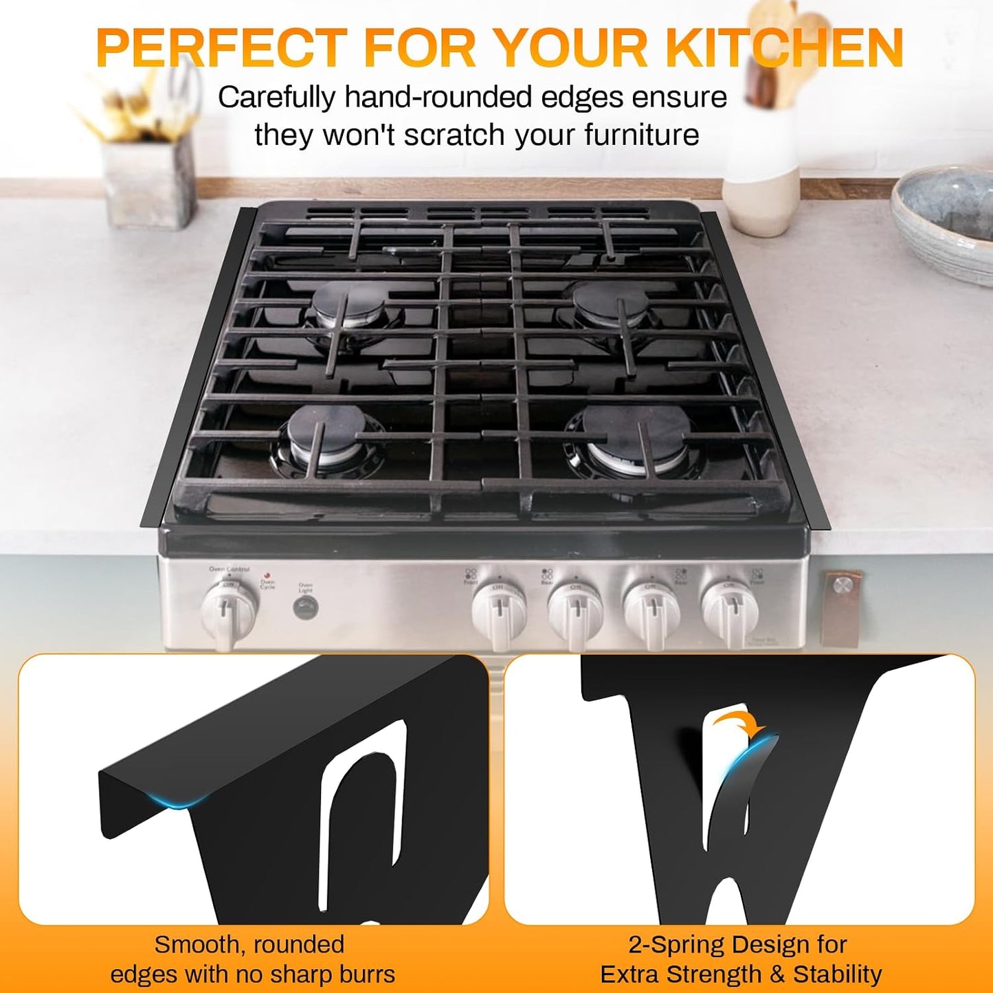 Stainless Steel Stove Gap Covers,Stove Gap Filler, Range Trim Kit, Stove Gap Guards, Heat Resistant and Easy to Clean, Easy retractable Length 13.8" to 27.5", Width 0.79",Black(2PCS)