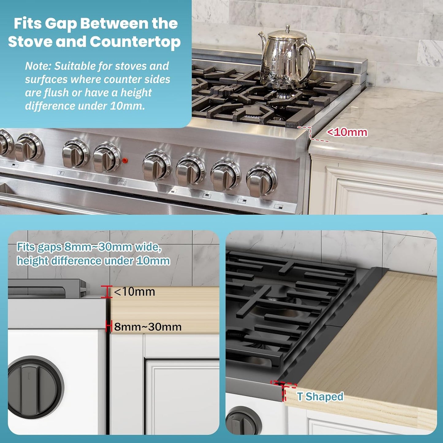2PCS Kitchen Stove Counter Gap Covers Stainless Steel (13.8"-27.5" Black) | Cooktop Trim Kit, Stove Gap Guards, Oven Gap Filler, Easy to Clean, Heat Resistant & Effectively Protect Stove Gap Filler