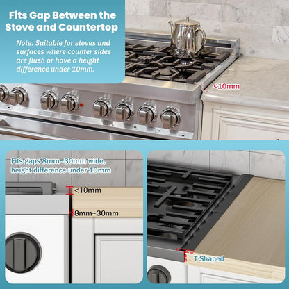 2PCS Kitchen Stove Counter Gap Covers Stainless Steel (13.8"-27.5" Black) | Cooktop Trim Kit, Stove Gap Guards, Oven Gap Filler, Easy to Clean, Heat Resistant & Effectively Protect Stove Gap Filler