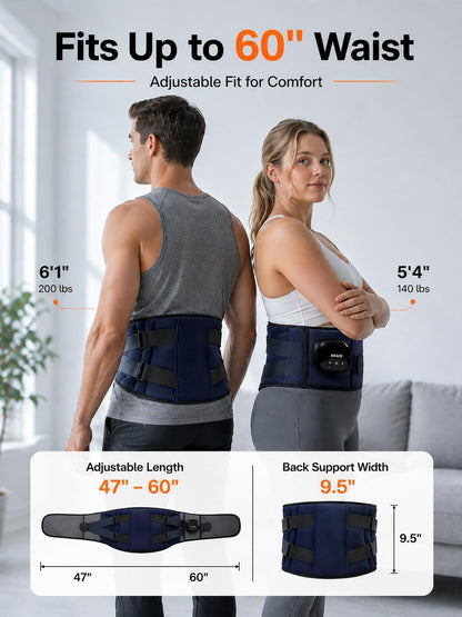 Cordless Heating Pad with Massager for Back Pain Relief, Gift for Women Men Mother Father, 47-60" Portable Lower Back Massager, Wearable Wireless Heating Pad for Cramps with 3 Heat&Timer, 5 Vibration