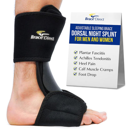 Brace Direct Dorsal Night Splint - Plantar Fasciitis, Achilles & Drop Foot | Adjustable sleeping splint that eases heel & arch pain & posterior tibial tendonitis with a gentle plantar fascia stretch