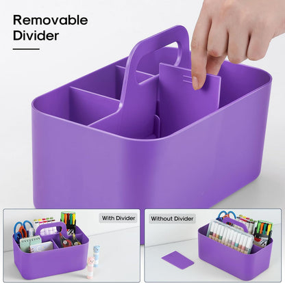 Multiuse Caddy Organizer with Handle, Portable Divided Plastic Tote Bin - Art Craft, Stationary Pen Marker Crayons, Makeup Hair Supplies Storage - Bathroom, Classroom, Dorm, Office, Desk Holder - Grey