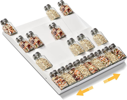 GOENDR Metal Spice Drawer Organizer, 4-Tier Spice Rack for Drawer, Expandable Seasoning Organizer Fits 11.4-22.8” Wide Drawer, Holds up to 48 Spice Jars (Not Included), Black