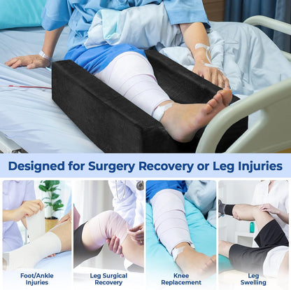 KingPavonini 4-Height Adjustable Leg Elevation Pillows for After Surgery | Soft Yet Supportive Memory Foam, Fits Various Heights, Relieve Pain & Swelling, 4 Handles & Insert Pad, Washable Velvet Cover