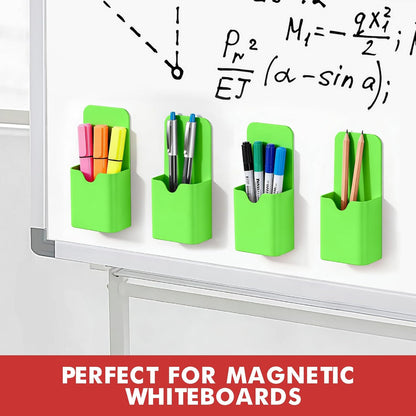 BEYGORM Magnetic Pen Holder for Refrigerator, Pencil Cup Organizer (Black) | Upgraded 1.5mm thick magnetic backing for whiteboards, lockers & fridge; 4 Pcs dry erase marker holder for classroom & office