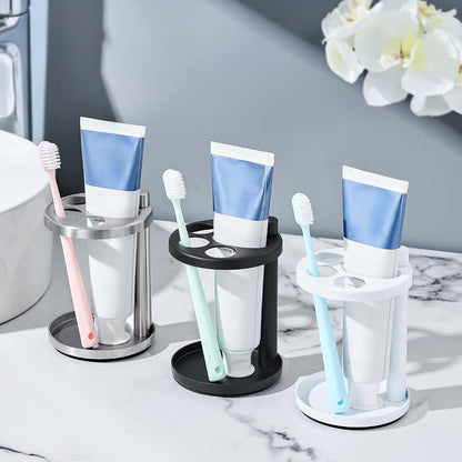 Toothbrush & Toothpaste Holder for Bathroom Countertop, Metal Electric Toothbrush Stand with Razor Slot, Ideal Design Caddy for Kids & Family, Black
