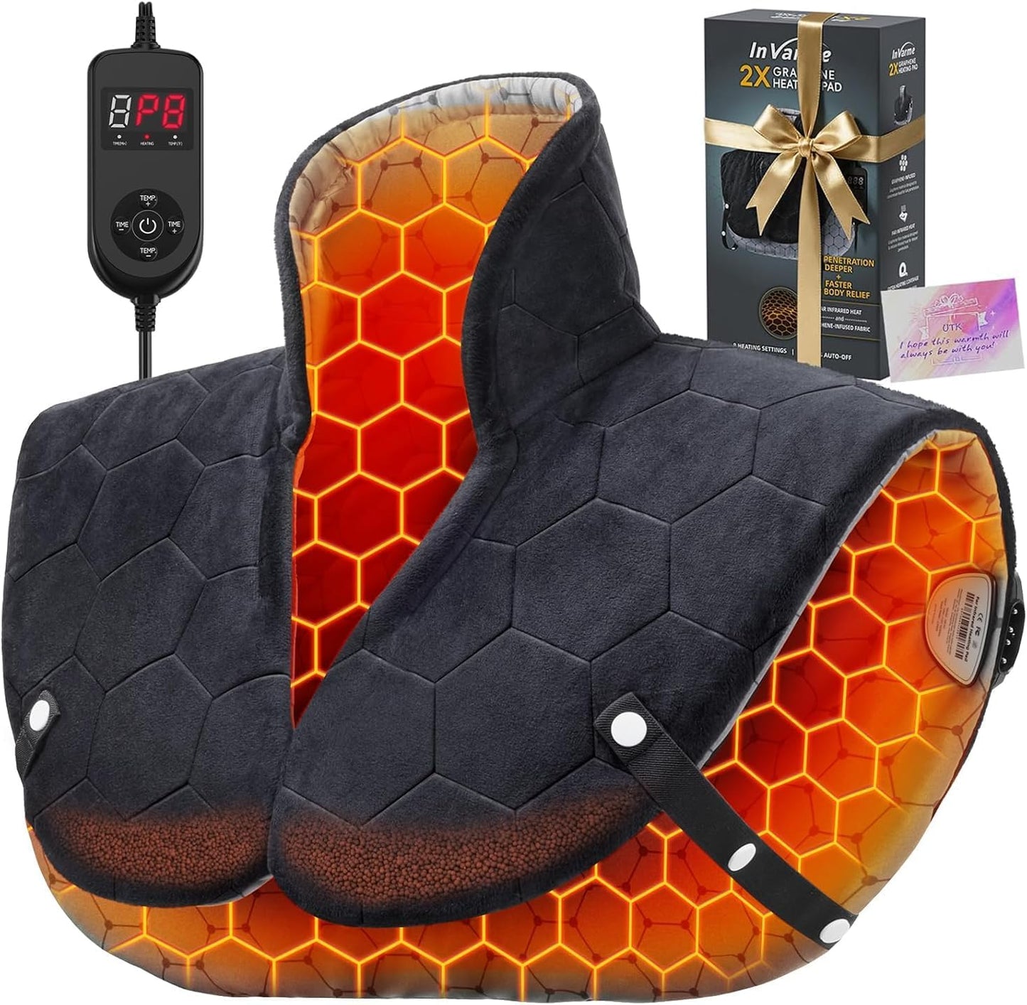2X Graphene-Infused Heating Pad for Neck and Shoulders and Back | Far Infrared Hottest 160℉ 3s Fast Heat - Relaxation Muscle for Seniors Women Men - 24" x 20" 8 Temps & 4H Auto Off