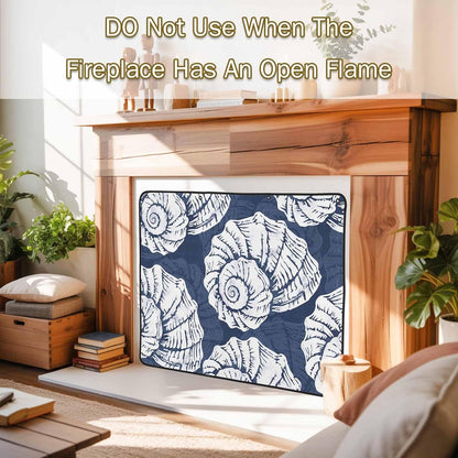 Magnetic Fireplace Cover Navy Blue Coastal Shells Fireplace Screen Decorative Ocean Conch Marine Life Insulation Fireplace Blocker Save Energy Fireplace Draft Stopper Covers for Living Room 36x30 Inch