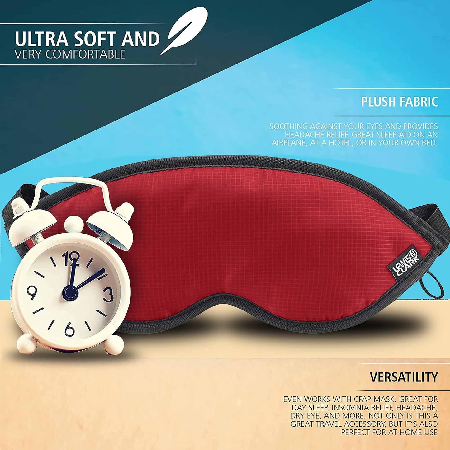 Lewis N. Clark Comfort Sleep Mask | Eye Mask for Travel | Comfortable & Breathable | Light Blocking & Adjustable | Light Blue