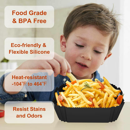 Air Fryer Silicone Liners Square 2 Pack 7.1 Inch Airfryer Liners 4-7 QT Reusable Air Fryer Liners Silicone Pot Oven Liner Baking Tray, Air Fryer Basket Silicone Mat Bowl Air Fryer Accessories Kitchen