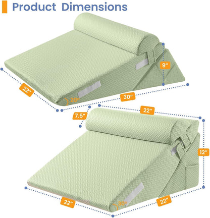 Sasttie Adjustable Wedge Pillow Set for After Surgery, Dark Grey & White | Bed Wedge Pillow Headboard with Memory Foam Neck Cushion, for Acid Reflux, Sleeping, Neck & Back Support