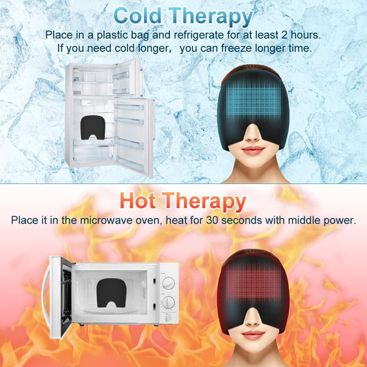 AOOWU Migraine Relief Cap, Reusable Soothing Headache Cap, Odorless Cooling Gel Ice Hat, Ice Pack Head Wrap, Hot and Cold Therapy, Cold Face Mask for Tension Stress Hangover Sinus Puffy Eyes, Blue