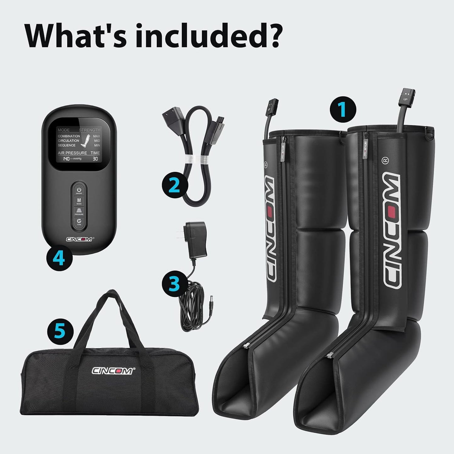 CINCOM Air Compression Boots for Circulation, Leg and Foot Massager Boots | Sequential Leg Recovery System with 3 Modes 3 Levels Intensities for Athletes, Leg Compression Zipper Design for Easier Wear