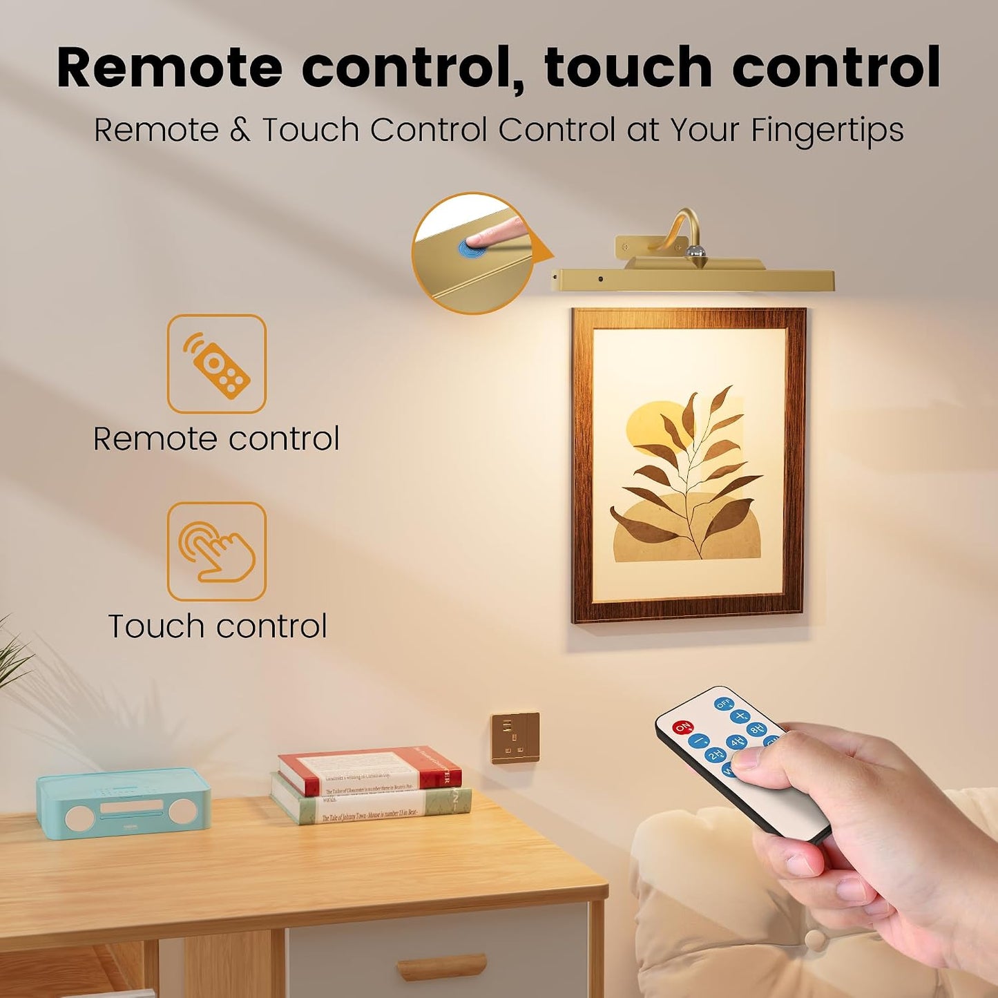 Picture Light for Wall, 12" Rechargeable Wireless Battery Operated Painting Lighting, Dimmable LED with Remote 3CCT for Wall Art Gallery Display (Black)