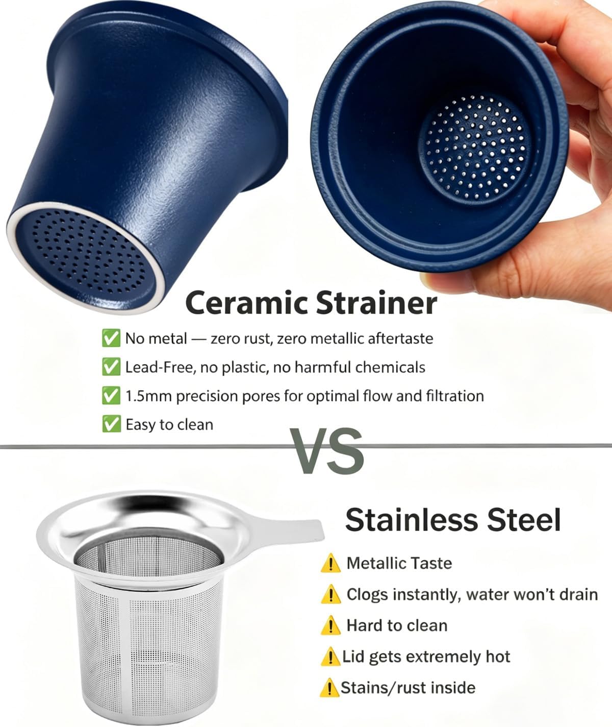 15 oz Ceramic Tea Infuser Cup with Lid - Tea Mug with All Porcelain Strainer for Loose Leaf Teas,Microwave and Dishwasher Safe,Metal-Free,BPA-Free for Tea Lovers/Birthday (Black)
